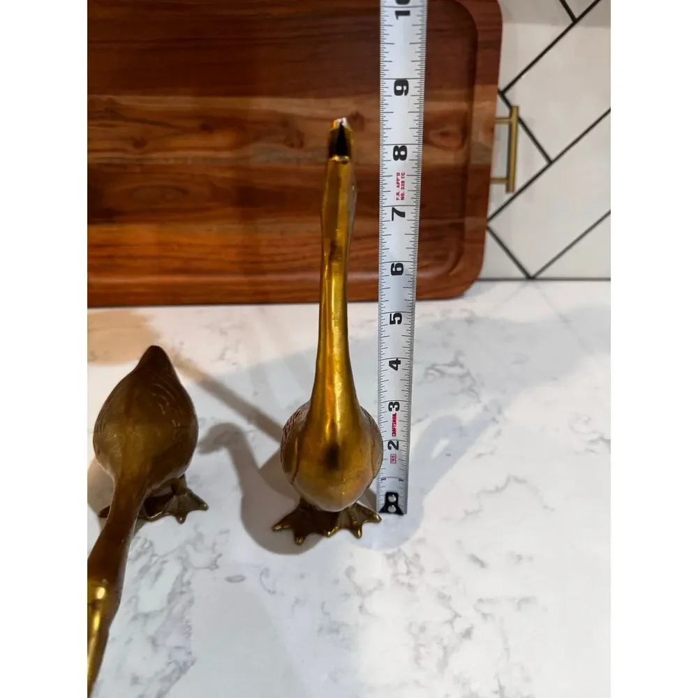 vintage solid brass goose figurines mid century modern cottage man cave granny